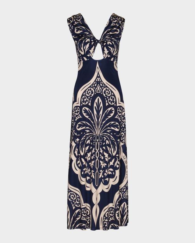 Voyage Reversible Twist-Front Cut-Out Maxi Dress